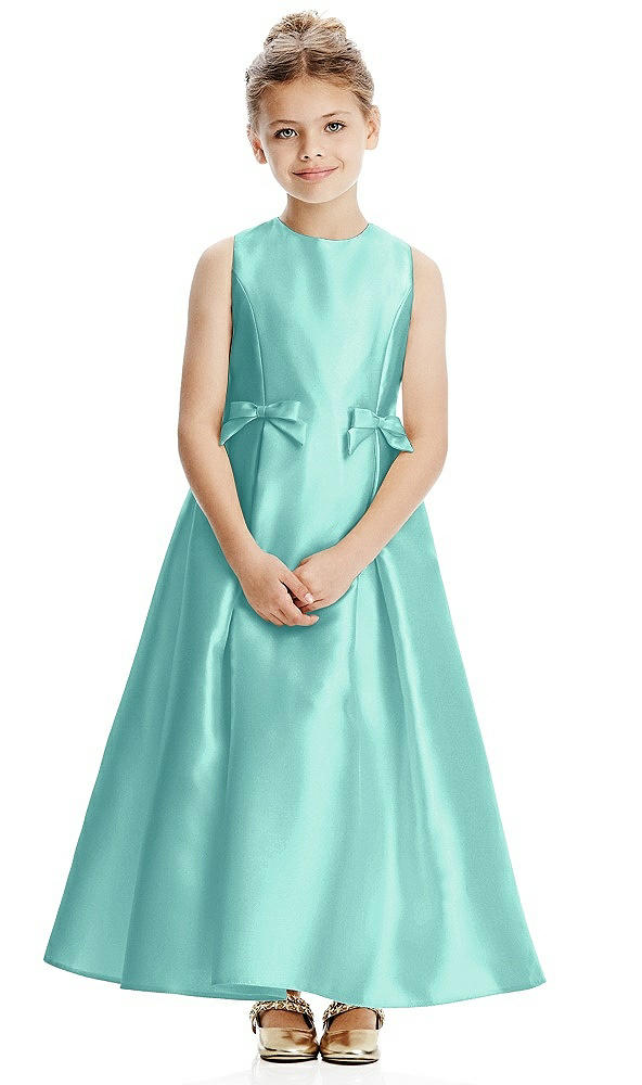 Front View - Coastal Princess Line Satin Twill Flower Girl Dress with Bows