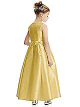 Rear View Thumbnail - Maize Princess Line Satin Twill Flower Girl Dress with Bows