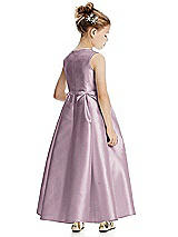 Rear View Thumbnail - Suede Rose Princess Line Satin Twill Flower Girl Dress with Bows