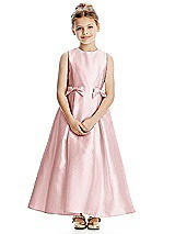 Front View Thumbnail - Ballet Pink Princess Line Satin Twill Flower Girl Dress with Bows