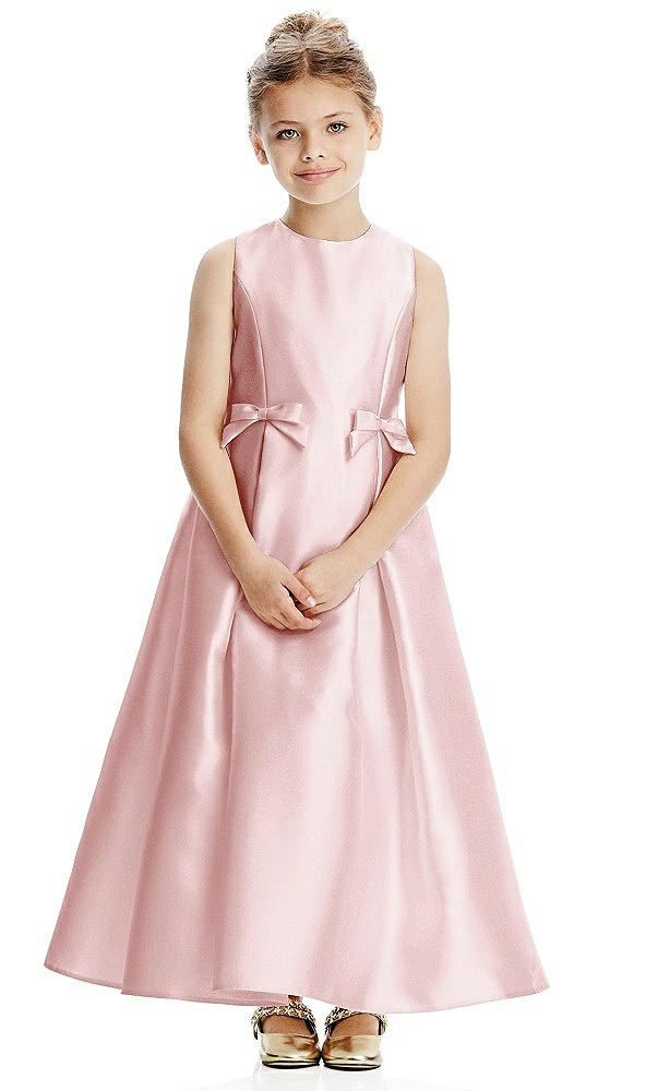 Front View - Ballet Pink Princess Line Satin Twill Flower Girl Dress with Bows