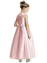 Rear View Thumbnail - Ballet Pink Princess Line Satin Twill Flower Girl Dress with Bows