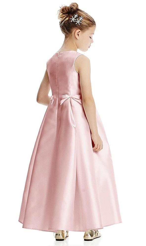 Back View - Ballet Pink Princess Line Satin Twill Flower Girl Dress with Bows
