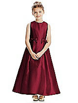 Front View Thumbnail - Burgundy Princess Line Satin Twill Flower Girl Dress with Bows