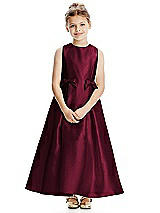 Front View Thumbnail - Cabernet Princess Line Satin Twill Flower Girl Dress with Bows