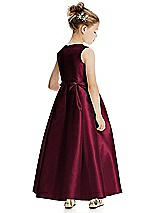 Rear View Thumbnail - Cabernet Princess Line Satin Twill Flower Girl Dress with Bows