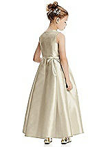 Rear View Thumbnail - Champagne Princess Line Satin Twill Flower Girl Dress with Bows