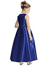 Rear View Thumbnail - Cobalt Blue Princess Line Satin Twill Flower Girl Dress with Bows
