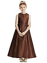 Front View Thumbnail - Cognac Princess Line Satin Twill Flower Girl Dress with Bows