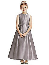 Front View Thumbnail - Cashmere Gray Princess Line Satin Twill Flower Girl Dress with Bows