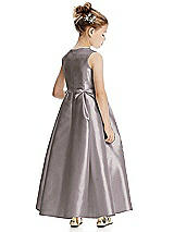 Rear View Thumbnail - Cashmere Gray Princess Line Satin Twill Flower Girl Dress with Bows