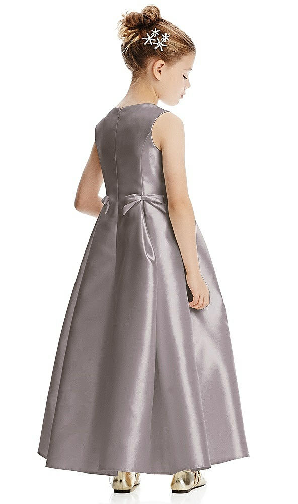 Back View - Cashmere Gray Princess Line Satin Twill Flower Girl Dress with Bows
