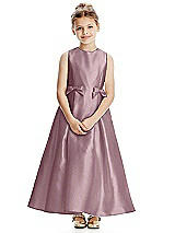 Front View Thumbnail - Dusty Rose Princess Line Satin Twill Flower Girl Dress with Bows