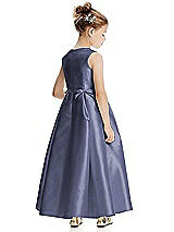 Rear View Thumbnail - French Blue Princess Line Satin Twill Flower Girl Dress with Bows