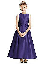Front View Thumbnail - Grape Princess Line Satin Twill Flower Girl Dress with Bows