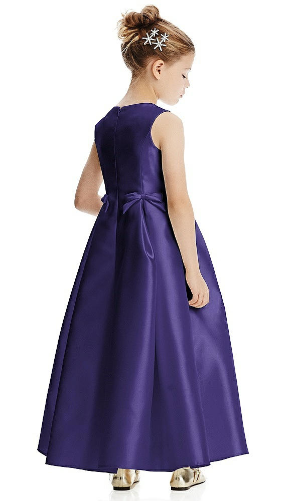 Back View - Grape Princess Line Satin Twill Flower Girl Dress with Bows
