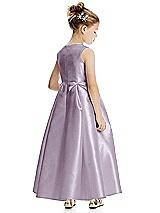 Rear View Thumbnail - Lilac Haze Princess Line Satin Twill Flower Girl Dress with Bows