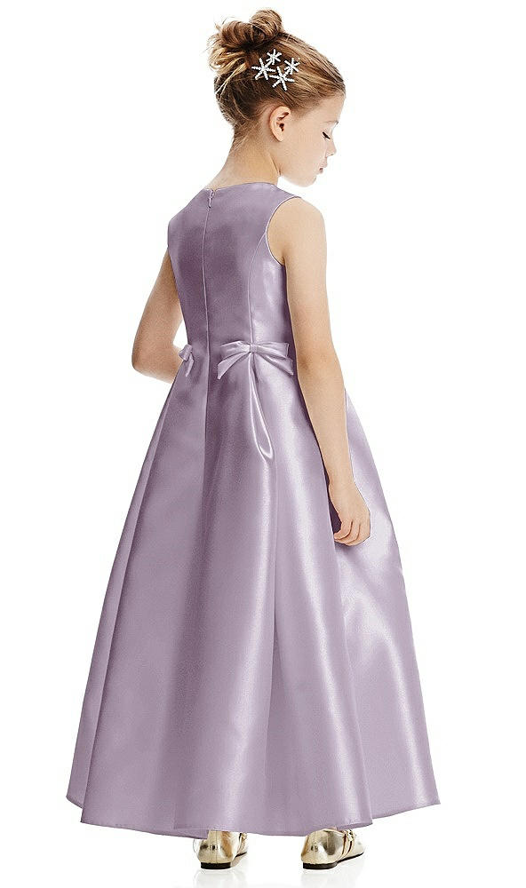 Back View - Lilac Haze Princess Line Satin Twill Flower Girl Dress with Bows