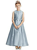 Front View Thumbnail - Mist Princess Line Satin Twill Flower Girl Dress with Bows