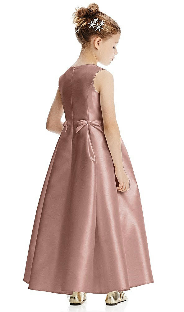 Back View - Neu Nude Princess Line Satin Twill Flower Girl Dress with Bows