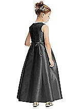 Rear View Thumbnail - Pewter Princess Line Satin Twill Flower Girl Dress with Bows
