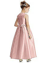 Rear View Thumbnail - Rose - PANTONE Rose Quartz Princess Line Satin Twill Flower Girl Dress with Bows