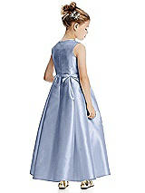 Rear View Thumbnail - Sky Blue Princess Line Satin Twill Flower Girl Dress with Bows