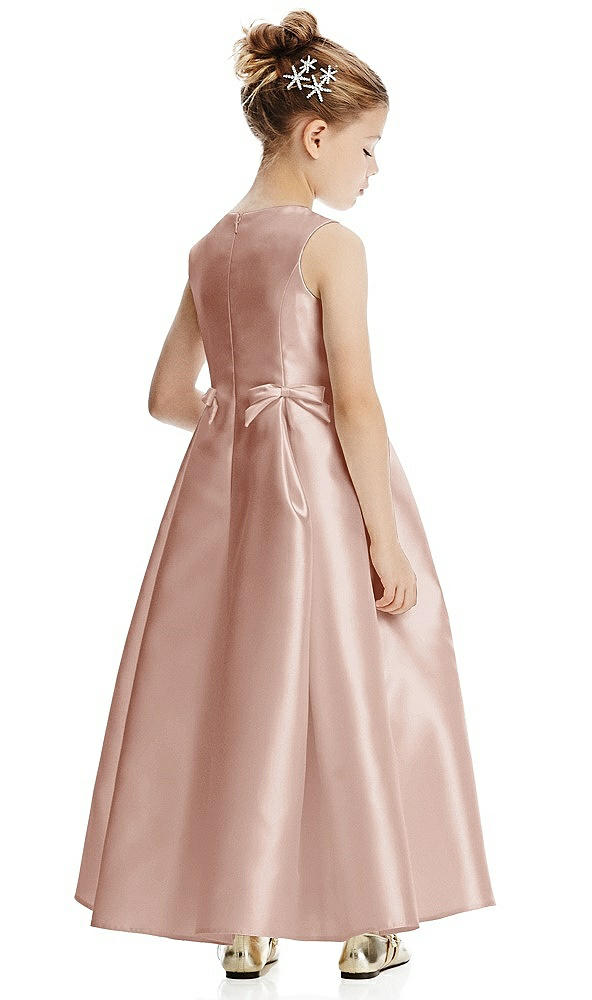 Back View - Toasted Sugar Princess Line Satin Twill Flower Girl Dress with Bows