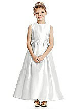 Front View Thumbnail - White Princess Line Satin Twill Flower Girl Dress with Bows