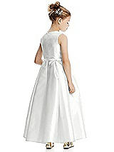 Rear View Thumbnail - White Princess Line Satin Twill Flower Girl Dress with Bows