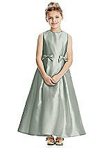 Front View Thumbnail - Willow Green Princess Line Satin Twill Flower Girl Dress with Bows