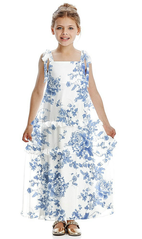 Front View - Cottage Rose Dusk Blue Flower Girl Dress FL4071