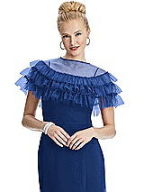 Front View Thumbnail - Classic Blue Tiered Ruffle Tulle Capelet
