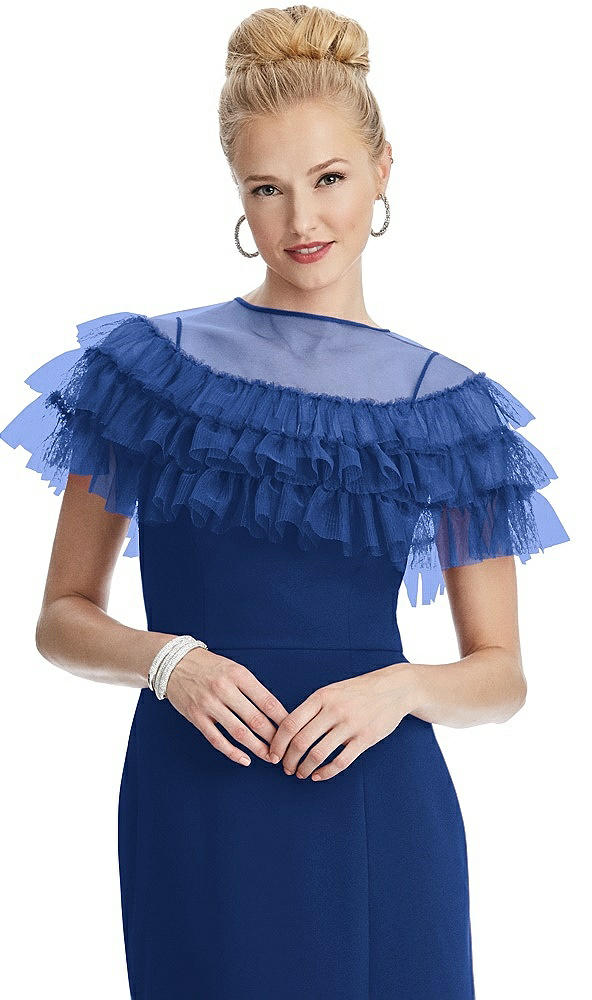 Front View - Classic Blue Tiered Ruffle Tulle Capelet