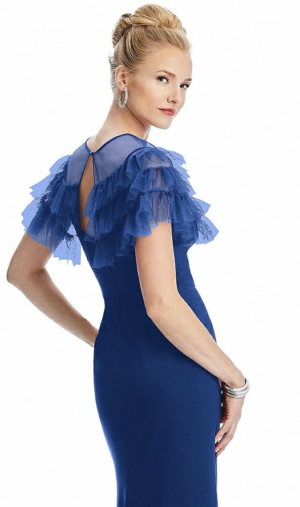 Back View - Classic Blue Tiered Ruffle Tulle Capelet