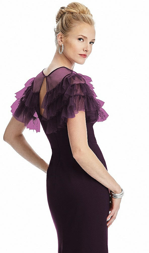Back View - Aubergine Tiered Ruffle Tulle Capelet