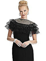 Front View Thumbnail - Black Tiered Ruffle Tulle Capelet