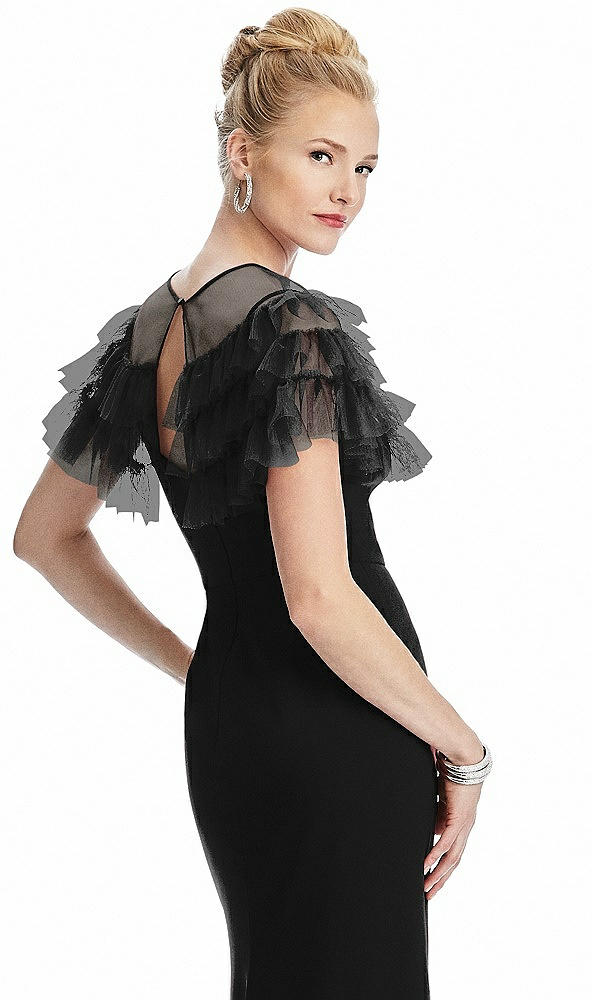 Back View - Black Tiered Ruffle Tulle Capelet