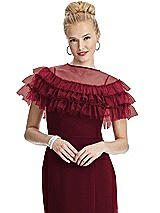 Front View Thumbnail - Burgundy Tiered Ruffle Tulle Capelet