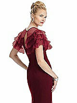 Rear View Thumbnail - Burgundy Tiered Ruffle Tulle Capelet