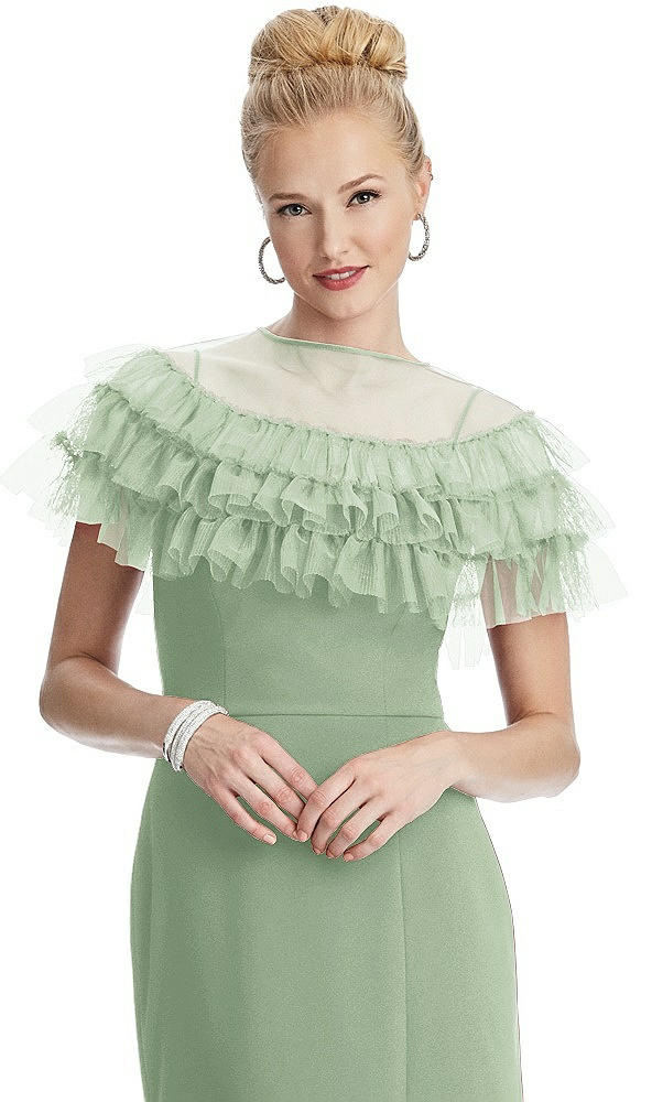 Front View - Celadon Tiered Ruffle Tulle Capelet