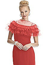 Front View Thumbnail - Perfect Coral Tiered Ruffle Tulle Capelet
