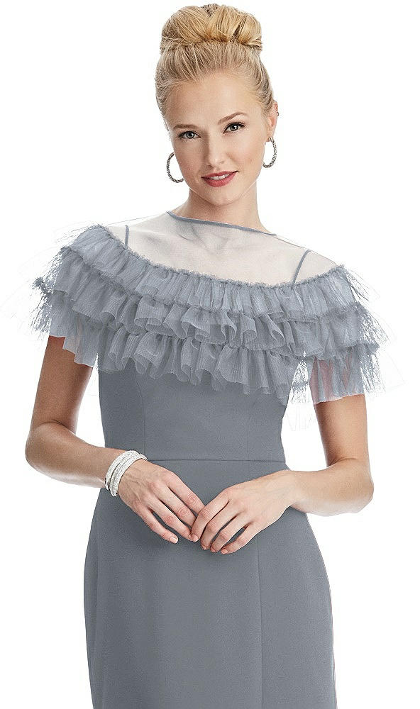 Front View - Platinum Tiered Ruffle Tulle Capelet