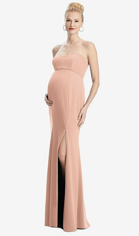 Front View - Pale Peach Strapless Crepe Maternity Dress with Trumpet Skirt