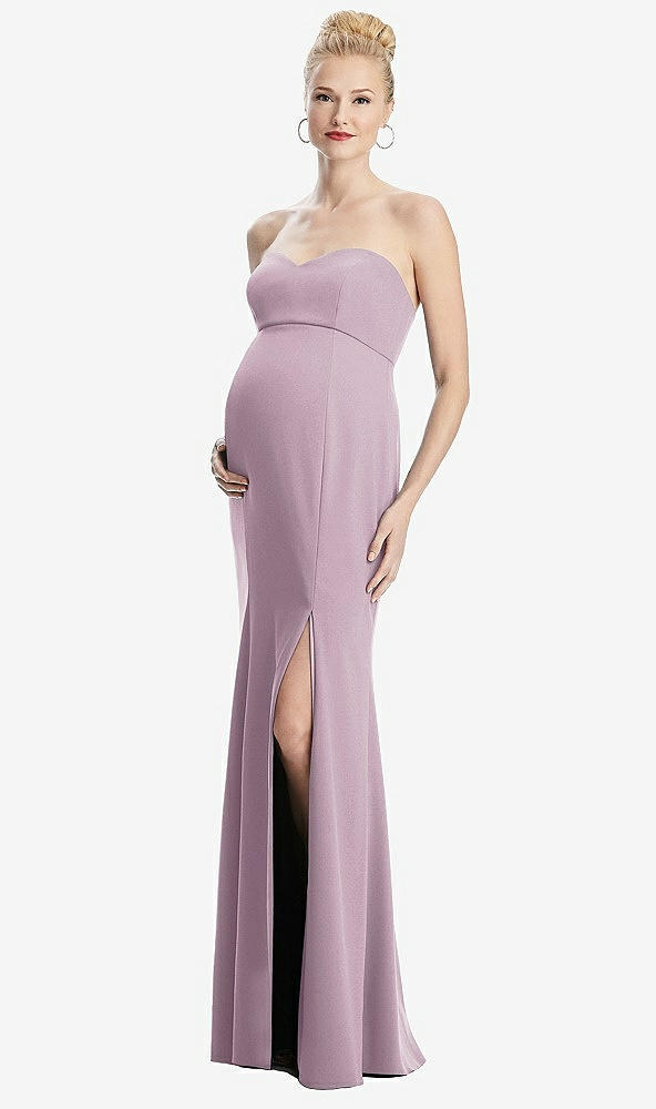 Front View - Suede Rose Strapless Crepe Maternity Dress with Trumpet Skirt
