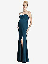 Front View Thumbnail - Atlantic Blue Strapless Crepe Maternity Dress with Trumpet Skirt