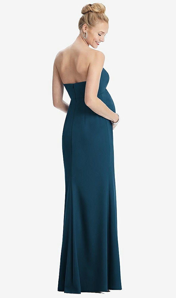 Back View - Atlantic Blue Strapless Crepe Maternity Dress with Trumpet Skirt