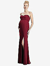 Front View Thumbnail - Burgundy Strapless Crepe Maternity Dress with Trumpet Skirt