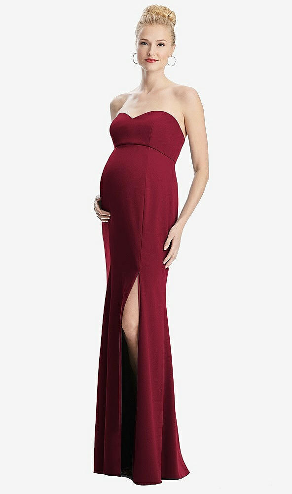 Front View - Burgundy Strapless Crepe Maternity Dress with Trumpet Skirt