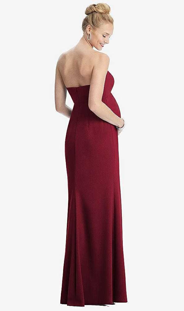 Back View - Burgundy Strapless Crepe Maternity Dress with Trumpet Skirt